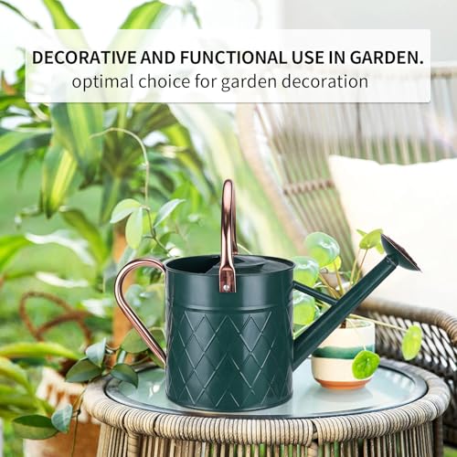 1.75 Gallon Outdoor Metal Watering Can for Garden Plants (Green)