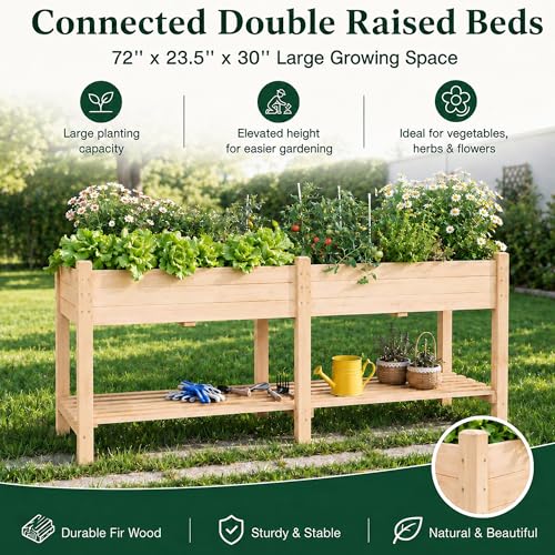 72 in Raised Garden Beds Outdoor Fir Wood Planters for Outdoor Plants (Natural / W72X D23.5X H30in)