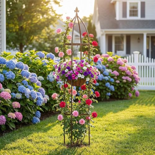 Garden Obelisk Trellis 100% Metal Heavy Duty 5.5 ft for Climbing Vines (Bronze / medium)