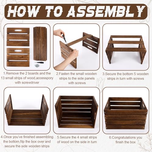 3 Pack 12'' Large Wood Crates Box for Storage Display (Rustic Brown / 12 Inch)