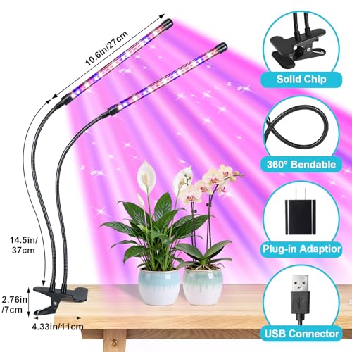 Grow Light for Indoor Plant (Red+Blue+White-2 Head 2Pack)