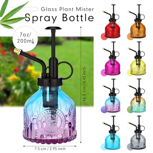 8 Pcs Glass Plant Mister Spray Bottle 200ml Vintage Plant Spritzer Multicolor Succulent Watering Bottle Watering Can 6.4'' with Plastic Top Pumps for Indoor Outdoor Garden Plants (Black)