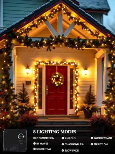 Solar Christmas Lights Outdoor 2 Pack 66FT 200 LED String Lights Warm White (Warm White / 2 pack)