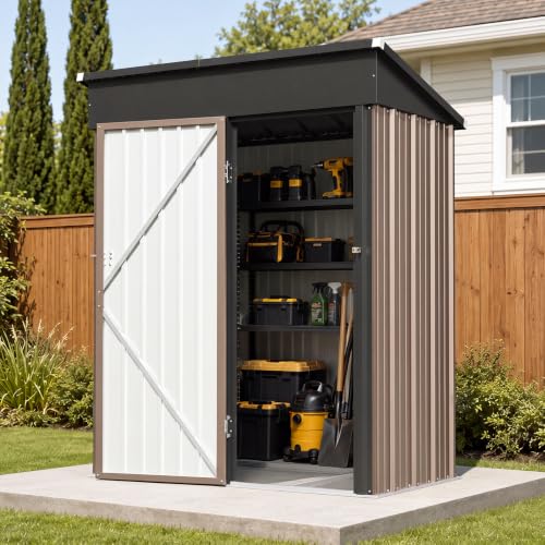 5x3 FT Outdoor Storage Shed with Base (Brown / 5'x3')