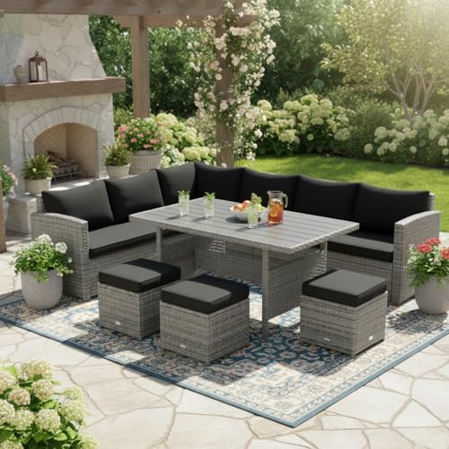 7 Pieces Patio Furniture Set (7 Pieces / Black)