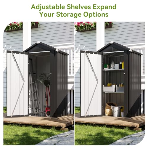 Vertical Outdoor Storage Cabinet 2.5’x2’ with Floor & Shelves Black (Black / 2.5'x2')