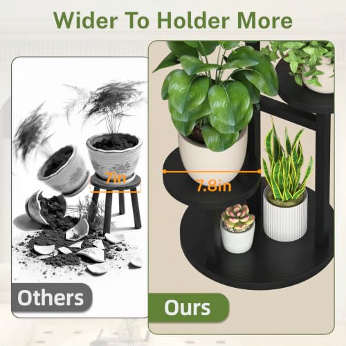 3 Tier Wood Plant Stand Indoor Outdoor Corner Tall Shelf (Pine Black / 3 Tiers)