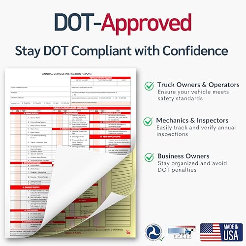 50 Pack 3 Ply Carbonless Annual Vehicle Inspection Report Forms with FMCSA 2