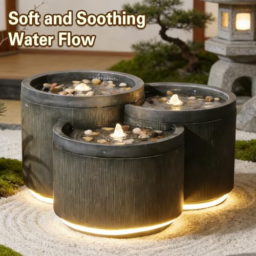 Small 3 Tier Outdoor Water Fountain with Smoothing Flow Black Gray (11.02-Gray / 11.02-gray)
