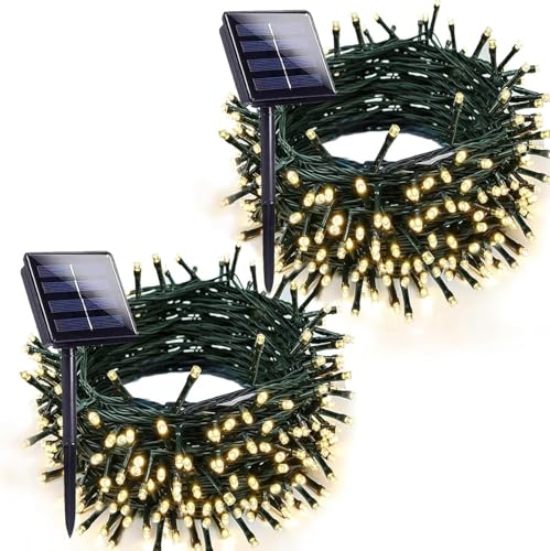 Solar Christmas Lights Outdoor 2 Pack 66FT 200 LED String Lights Warm White (Warm White / 2 pack)