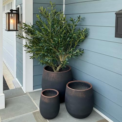 15.5"Hx13.3"Dia" Weathered Round Concrete Planter with Drainage Hole