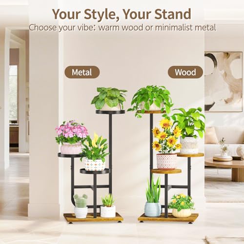 Plant Stand Shelf Tall for Indoor Corner (Natural Brown / 3 Tier)