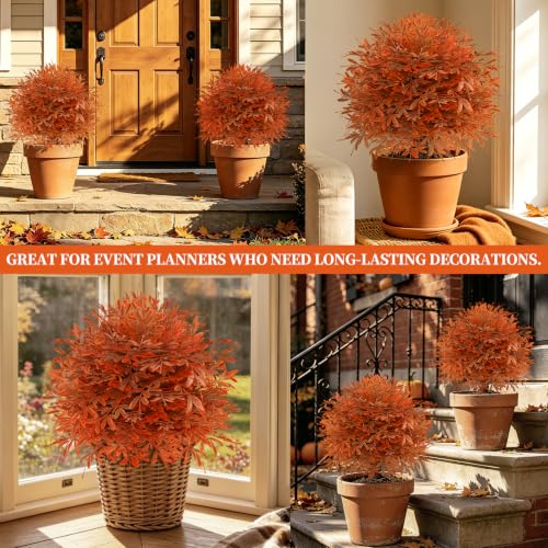 2 Pack Artificial Fall Cedar Topiary Trees with Spike (Fall Cedar)