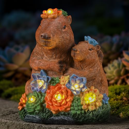Solar Capybara Garden Statue with Flower LED Lights (Multicolor - Capybara-parentchild)