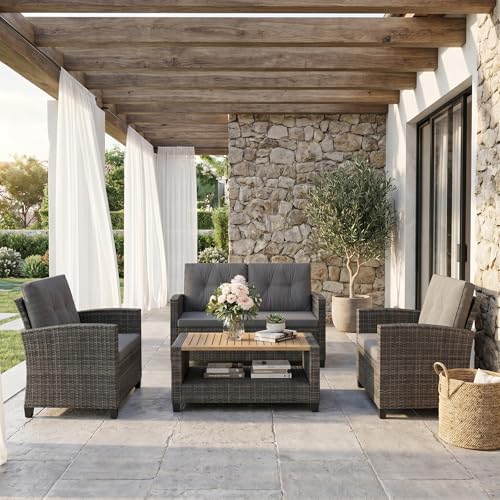 4 Piece Patio Furniture Set (Dark Gray / 4)