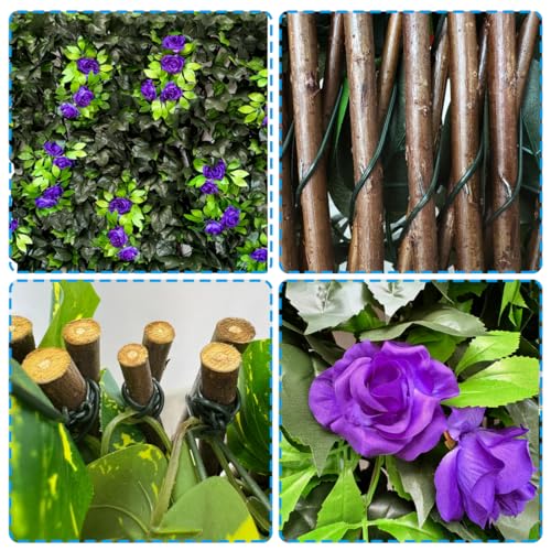 Artificial Expandable Ivy Privacy Fence Screen (BRANCH-PURPLE ROSE)