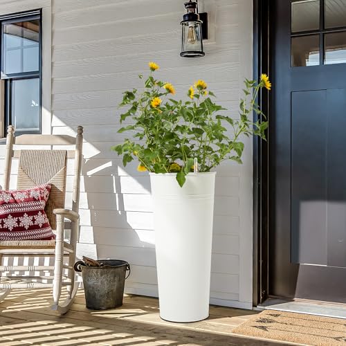 28'' Tall Galvanized Steel Planter Pot (White / 28'' H.)
