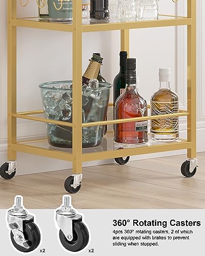 Gold Bar Cart with 3 Mirrored Shelves (Gold（3 Tier）)