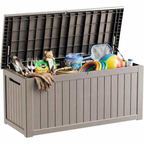 300 Gallon Deck Boxes Outdoor Waterproof (Light Brown / 300 GAL)