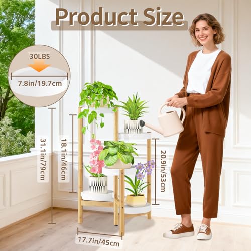 Plant Stand Table Tall for Indoor Corner (Classic White-Bamboo / 5 Tier)