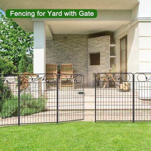 Metal Garden Fence with Gate 36in (36″Tall(Gate+7 Panels))
