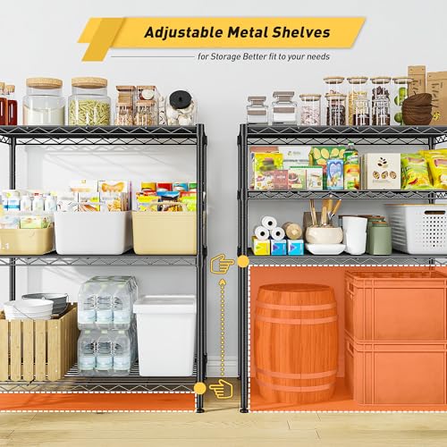 3 Tier 450LBS Adjustable Wire Shelving Unit for Kitchen (Black-24" W x 30" H x 14" D（2P）)