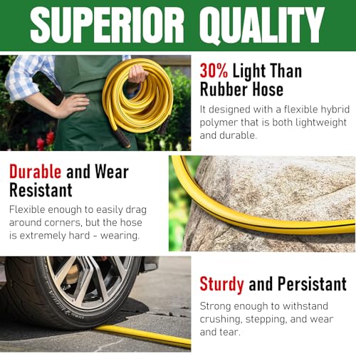 Heavy Duty Garden Hose 75ft (Black+Yellow / 75ft)
