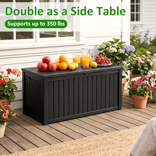 250Gal Large Outdoor Storage Box Waterproof Lockable Deck Boxes (Black / 250 Gallon)