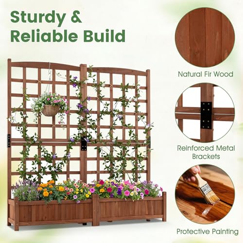 Wooden Raised Garden Bed with Trellis (Brown / 57"Lx13"Wx59"H)
