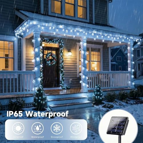 Twinkle Solar Star String Lights Outdoor Waterproof 39FT (Cool White)