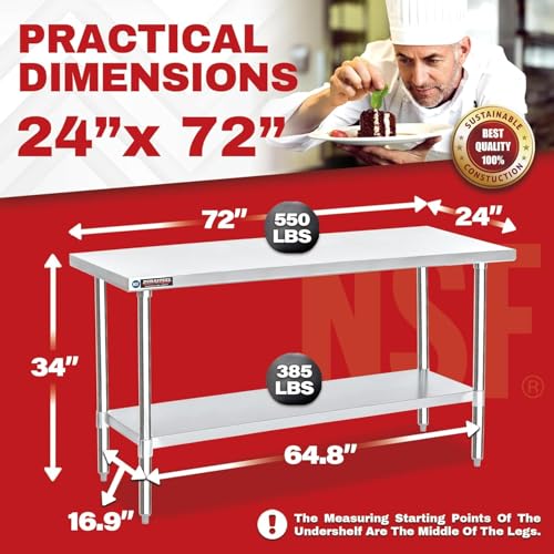 24x72 Stainless Steel Work Table (24" x 72" / Standard Table)