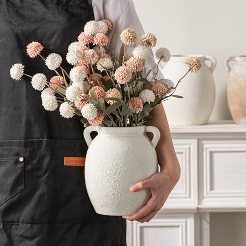 Ceramic Flower Vase 7.6 inch Farmhouse Rustic Vase Decorative Pottery Terracotta Vases for Home Decor Table Mantle Fireplace Living Room Bathroom Wedding Centerpiece (M-antique Off White)