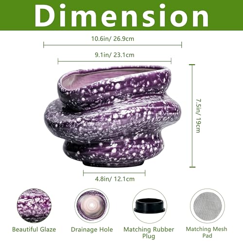 Ceramic Pots for Plants (Purple (10.6 X 7.5 In))
