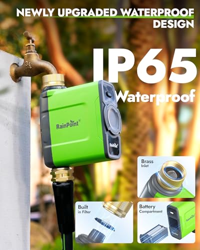 WiFi Water Timer for Garden Hose (Lime Green / Brass Outlet Timer with WiFi Hub)