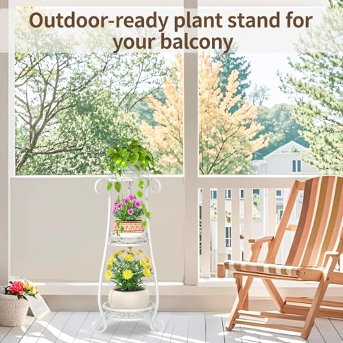 3 Tiers Metal Corner Plant Flower Stand Tall Indoor Outdoor (White / 3 Tier)