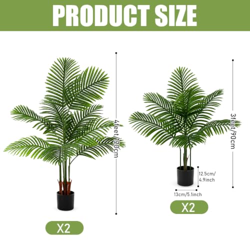 4 Pack Artificial Palm Trees 3Ft 4Ft (3 Feet, 4 Feet)