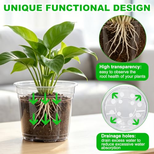 30 Pack 4Inch Clear Nursery Pots with Drainage Holes (4Inch-30Pack)