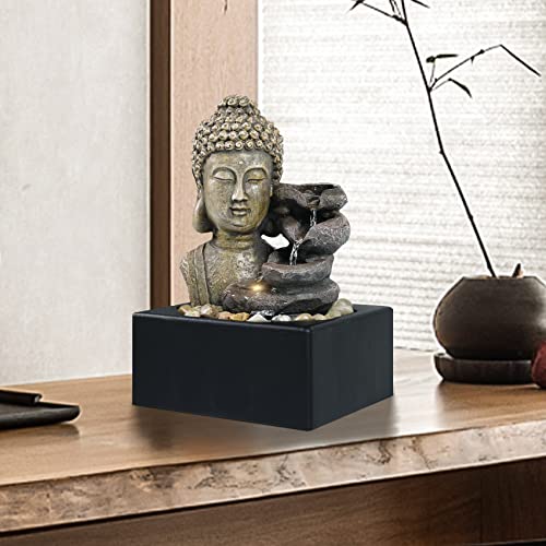 Indoor Table Waterfall Resin Fountain with LED Warm Light (Buddha Statue)