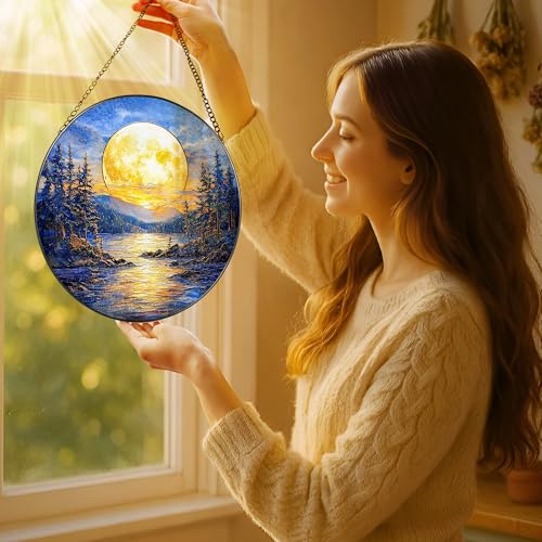 8'' Full Moon Over Forest Lake Suncatcher Ornament (Full Moon)