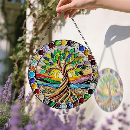 8 Inch Colorful Tree of Life Stained Glass Suncatcher & Ornament (Tree of Life)