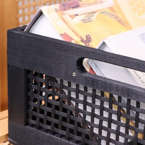 YRMT Wood Storage Crate Basket Rustic Wooden Storage Container for Organizing Decorative Bamboo Box with Handles for Pantry