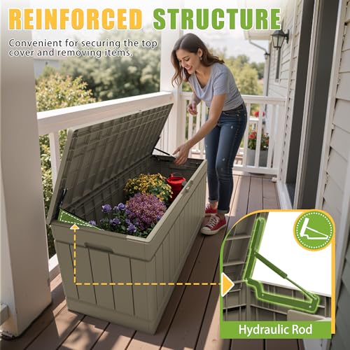 Outdoor Storage Box 82 Gallon Storage Bin with Lid for Patio Furniture (Coffee / 82 Gallon)