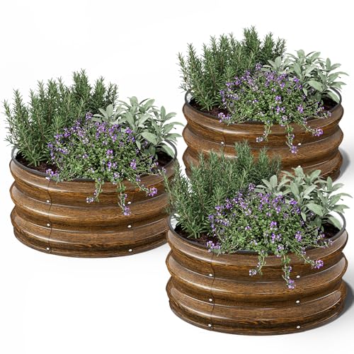 Round Metal Raised Garden Bed (Walnut Finish / 2x2x1FT)