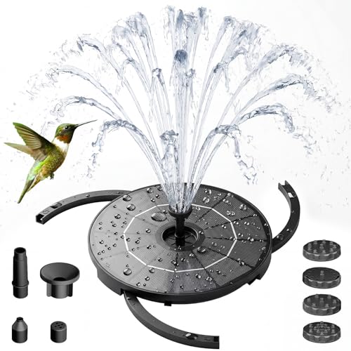 2.8W Solar Fountain Pump with 6 Nozzles & Ground Stakes 3.9ft Cord (2.8W-Cord / Black02)