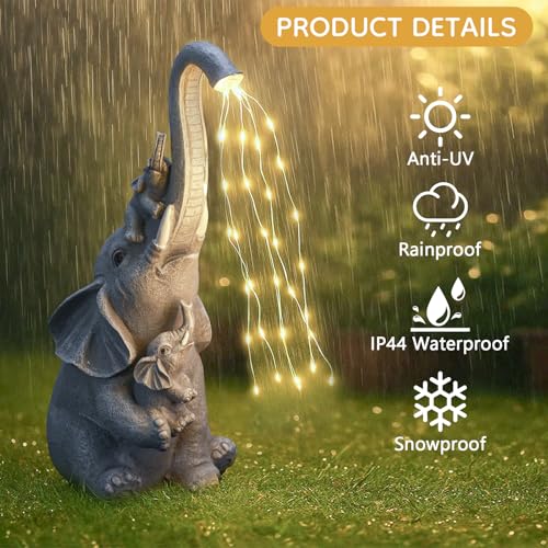 Solar Garden Outdoor Statue with 35 LED Lights (Elephant with String Lights)
