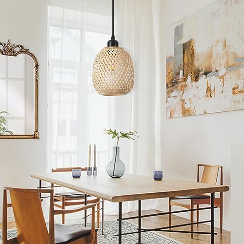 1pcs Hand Woven Bamboo Boho Chic Pendant Light (1 pack)