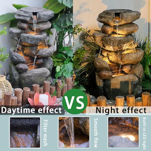 The 4 Tiered Water Fountain Outdoor&Indoor Fountain with Lights (Gray28.35inch)