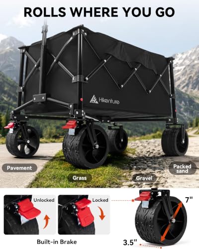 Foldable Beach Wagon with Big Wheels for Sand (Black / L-5.3 cu ft)