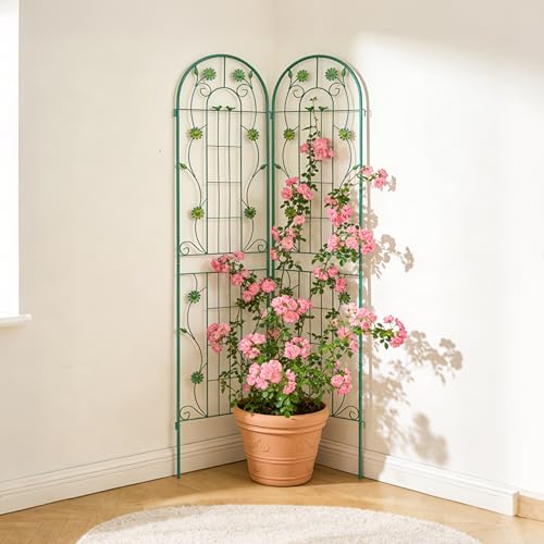 2 Pack Metal Garden Trellis 86.7" H Garden Fence Rustproof Trellis for Climbing Plants Support Roses Flower Outdoor Lawn Green (Green-2PCS-Flower / 86.7")
