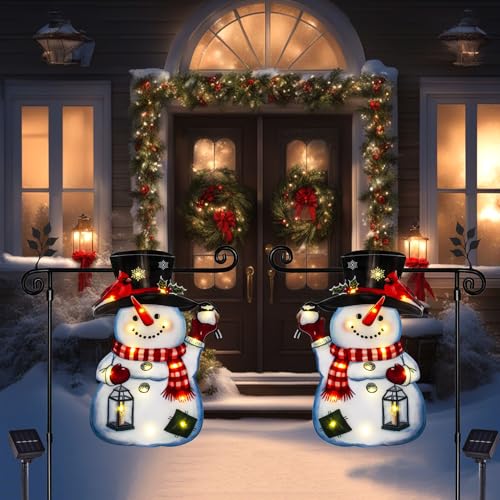 28x40 Lighted Christmas Snowman Garden Flag (Smiling Snowman-Warm white-28x40 / 28×40inch)